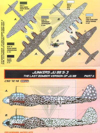 Junkers Ju-88 S-3 Conversion set & decal - Part II. (designed to be used with Hasegawa and Amtech kits)