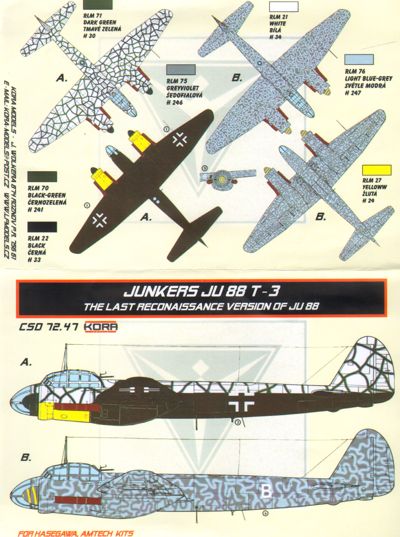 Junkers Ju-88 T-3 Conversion set & decal (designed to be used with Hasegawa and Amtech kits)