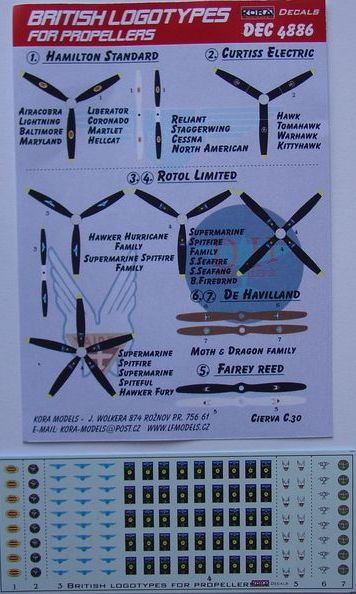 British and American logotypes for propellers produced by Curtiss Electric, Hamilton Standard, de Havilland, Rotol Limited, Fairey Read.