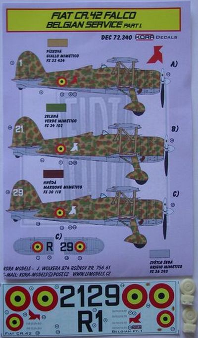 Fiat CR.42 Falco Belgian Service Part I (designed to be used with Italeri, Pavla Models, Revell and Supermodel kits)