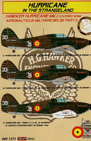 Hawker Hurricane Mk.I in Belgian service (3) Nos 30, 33, 39 1940 inc resin wheels (designed to be used with Airfix kits)