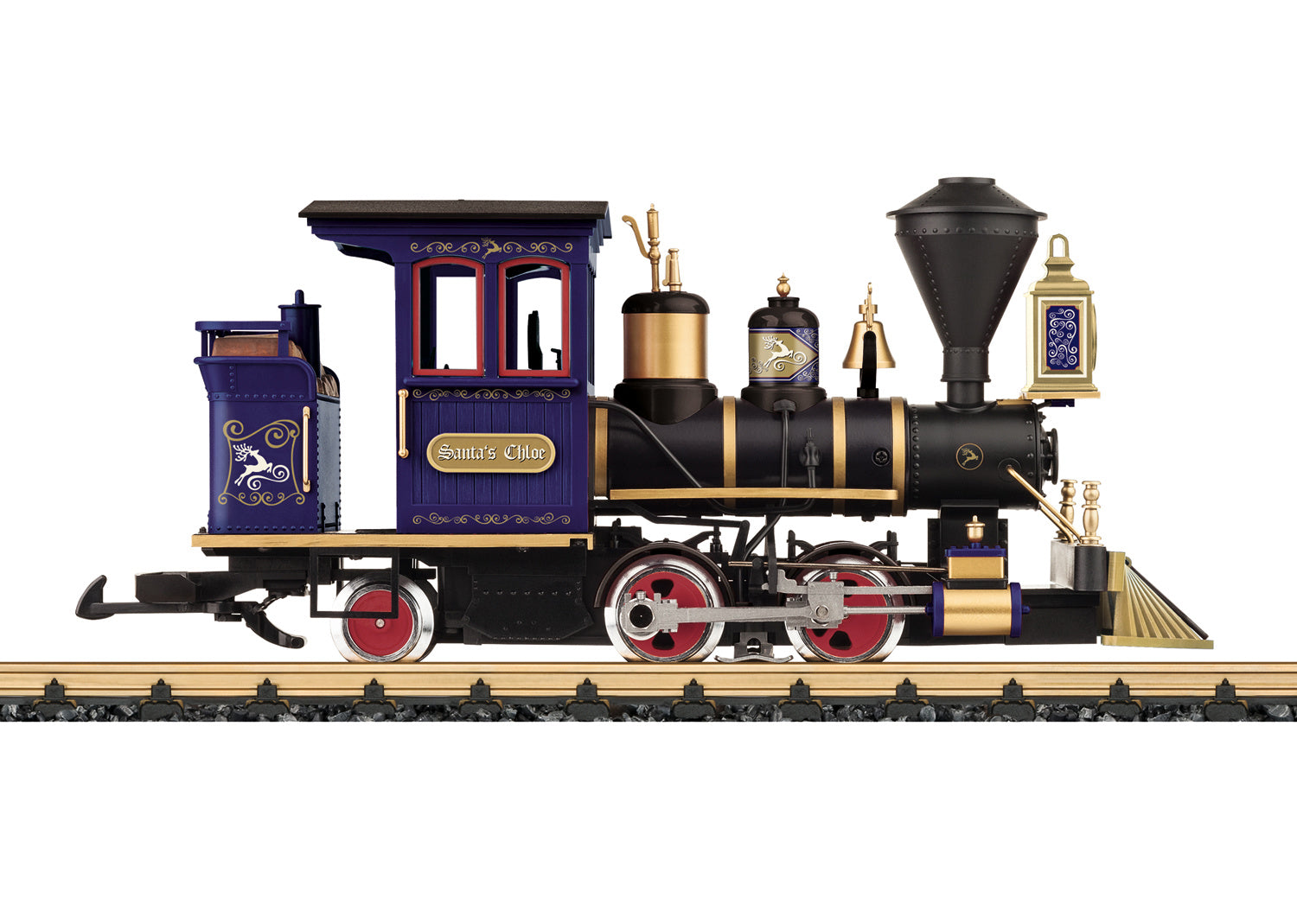 Model of a vintage steam locomotive on a white background