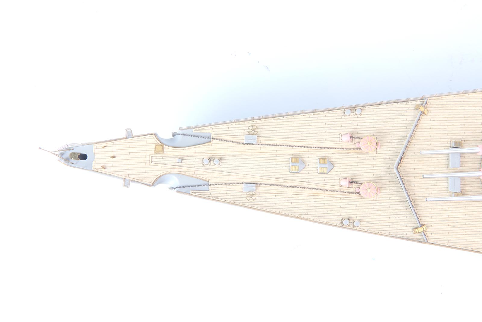 DKM Scharnhorst model kit detailed deck view showcasing etched brass and wood elements.