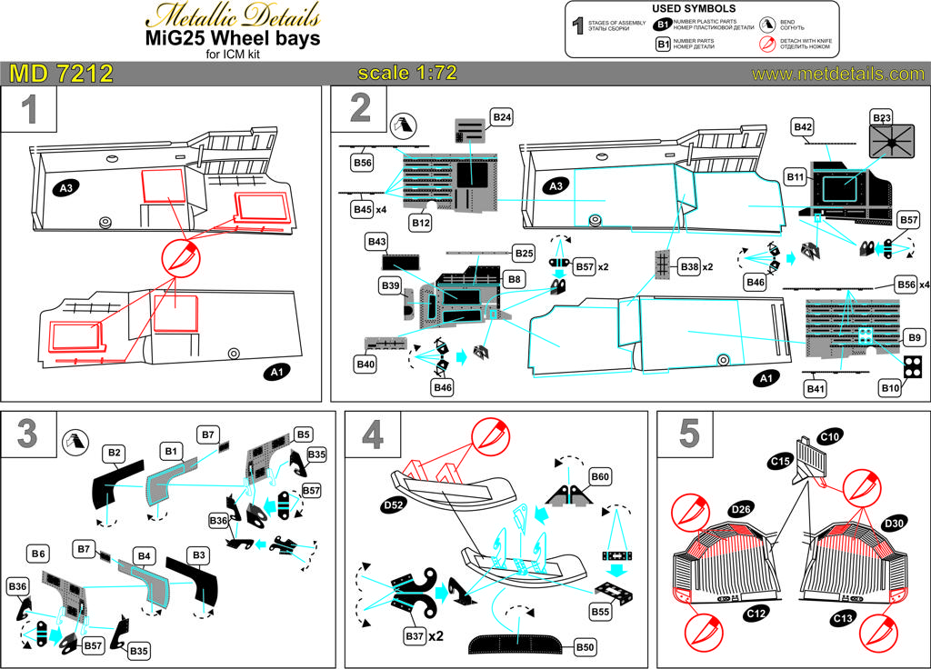 Mikoyan MiG-25 wheel bays etched detailing sets (designed to be used with ICM UA UK kits) [MiG-25RBT MiG-25RBF MiG-25BM]