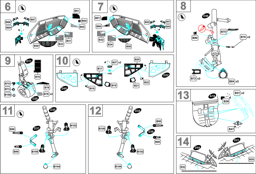 Mikoyan MiG-25 wheel bays etched detailing sets (designed to be used with ICM UA UK kits) [MiG-25RBT MiG-25RBF MiG-25BM]