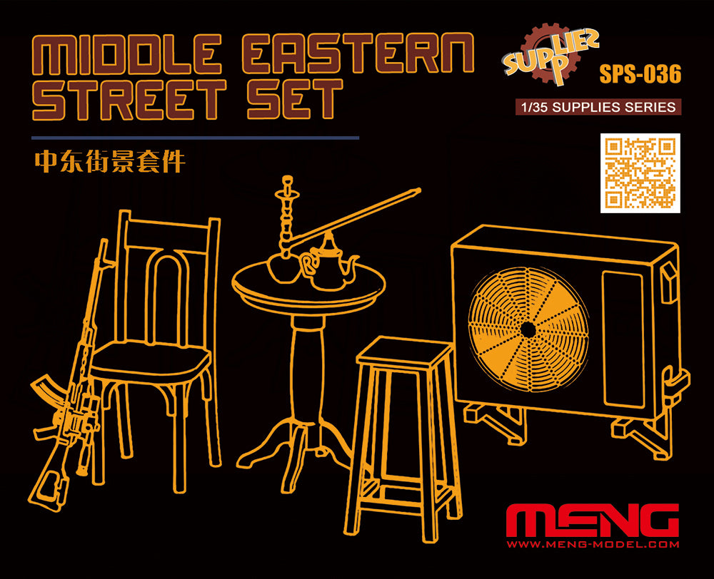 Middle Eastern Street Detailing Set (Resin). Chair, table, hookah pipe, stool, air conditioning unit etc