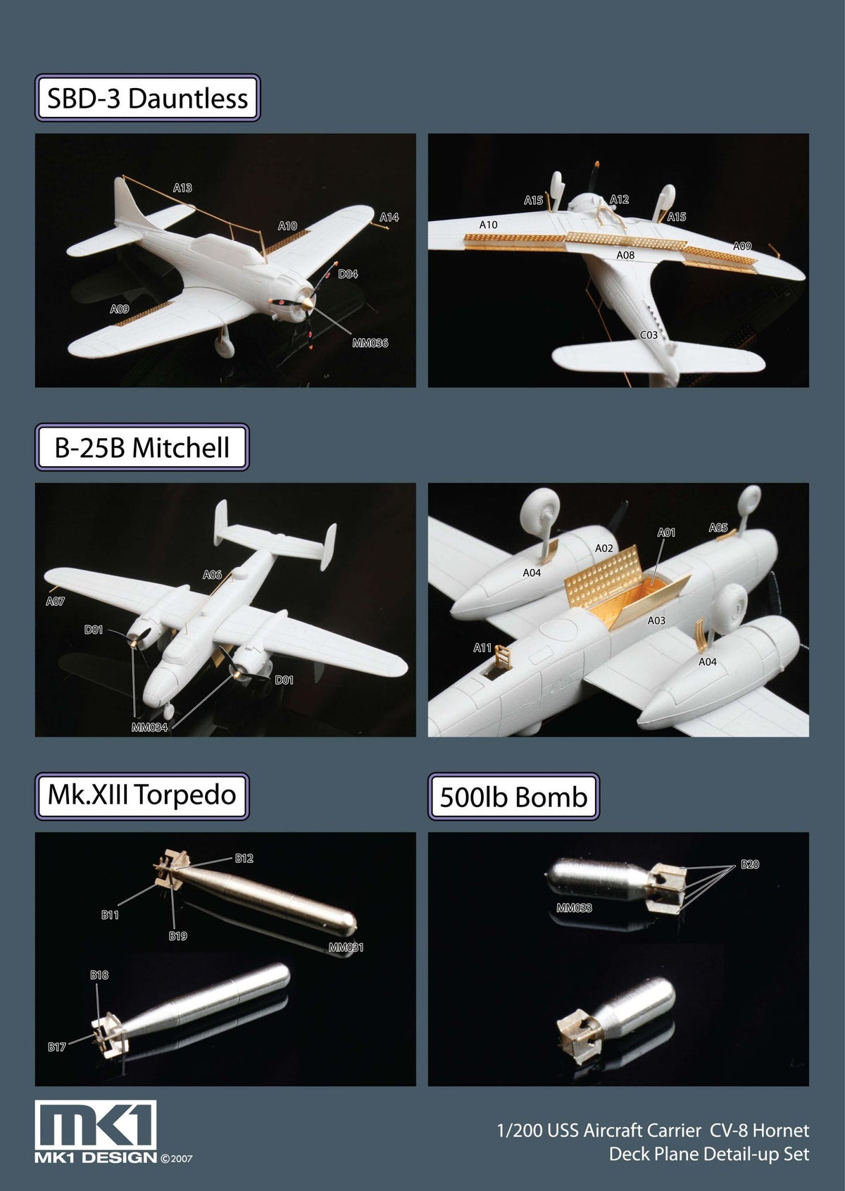 WWII U.S. DECK PLANE SET I for the aircraft in the USS HORNET CV-8 (designed to be used with Merit and Trumpeter kits)