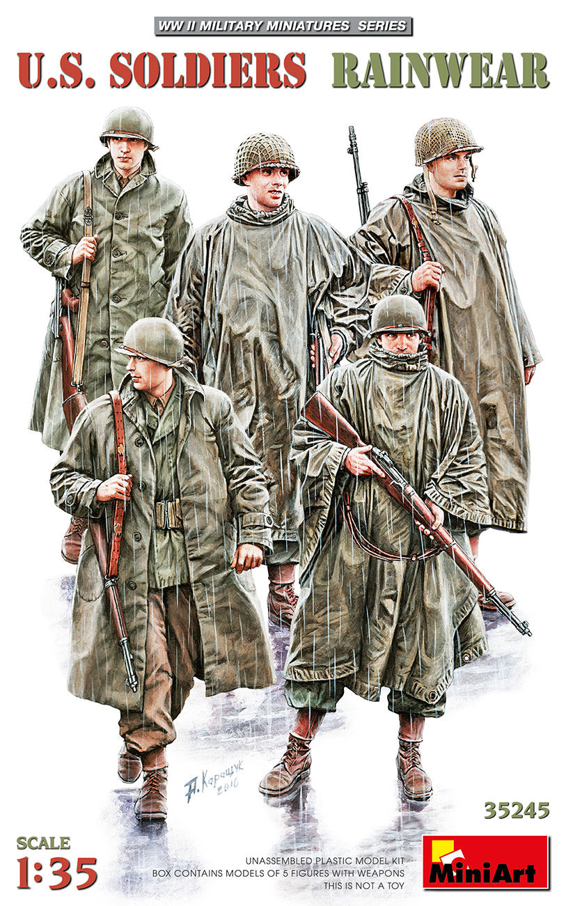 U.S. SOLDIERS RAINWEARUnassembled Plastic Model Kit.Box Contains Models of Five Figures, Weapons and Equipment