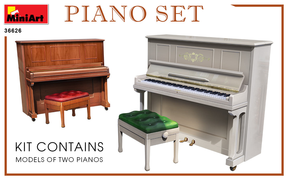 PIANO SET UNASSEMBLED PLASTIC MODEL KITBOX CONTAINS MODELS OF TWO PIANOS