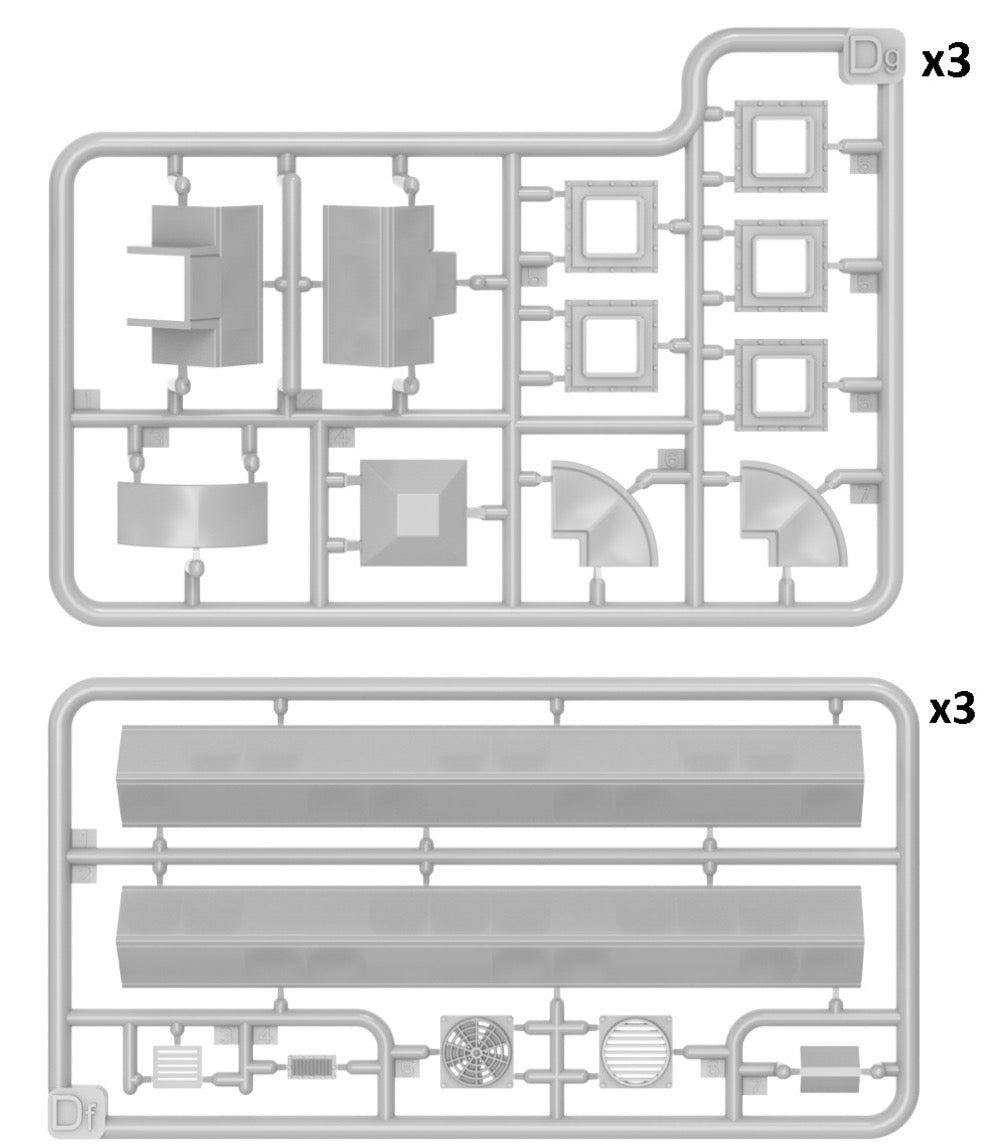 Model kit parts on a white background