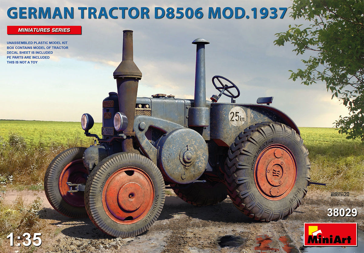 GERMAN TRACTOR D8506 MOD. 1937 UNASSEMBLED PLASTIC MODEL KITBOX CONTAINS MODEL OF TRACTORDECAL SHEET IS INCLUDEDPE PARTS ARE INCLUDEDCLEAR PARTS INCLUDED