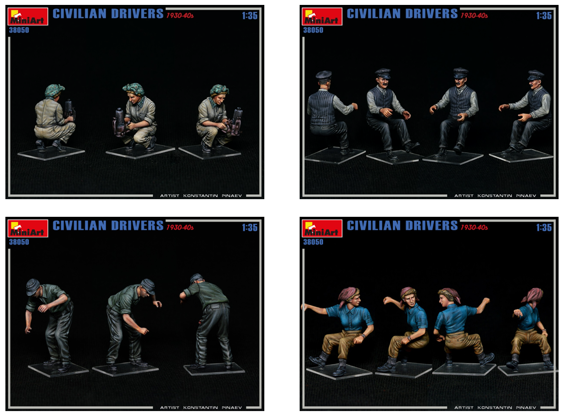 CIVILIAN DRIVERS 1930-40s Kit contains models of four Figures. (designed to be used with MiniArt kits)[ICM]