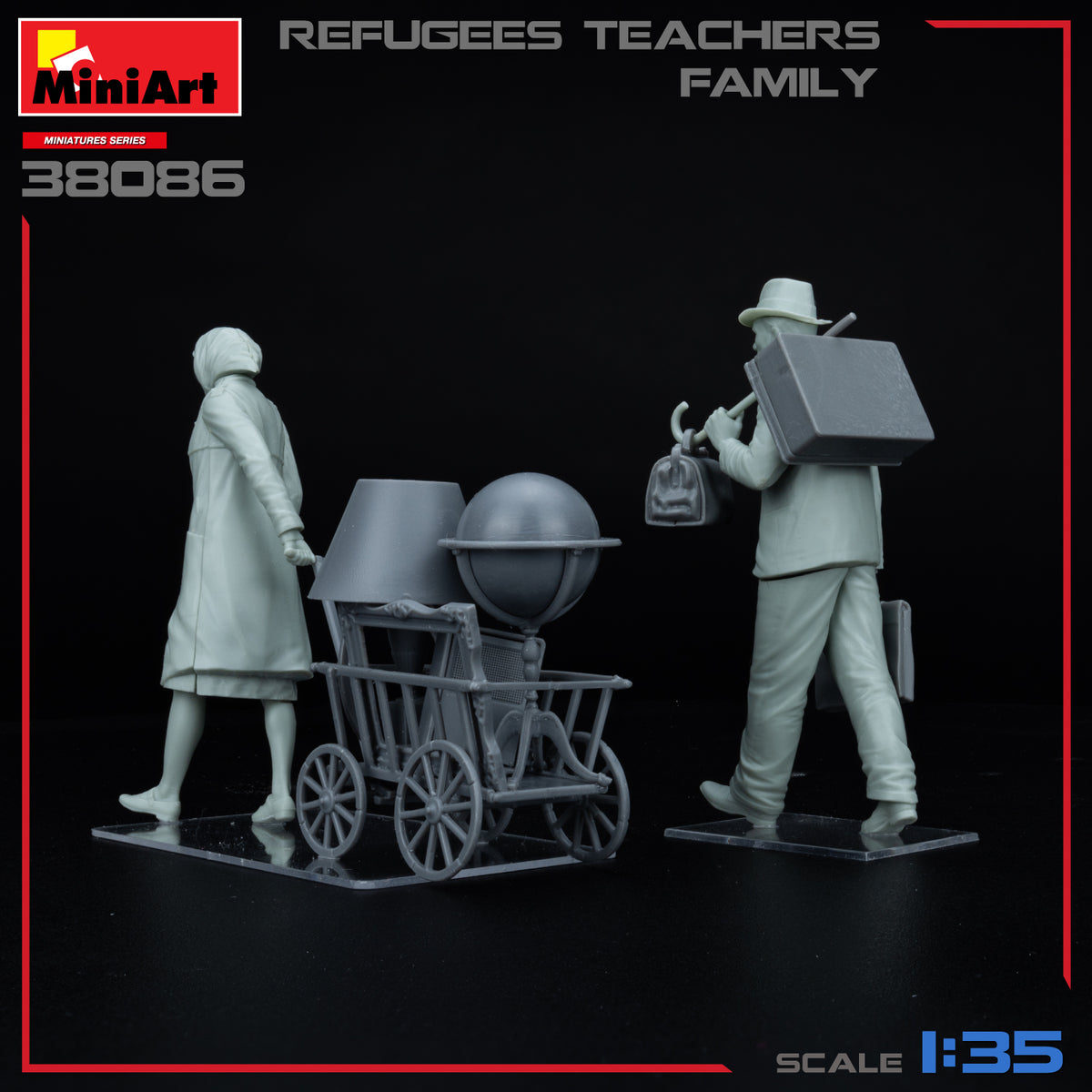 REFUGEES TEACHERS FAMILYBOX CONTAINS MODELS OF 2 FIGURES WITH LUGGAGE