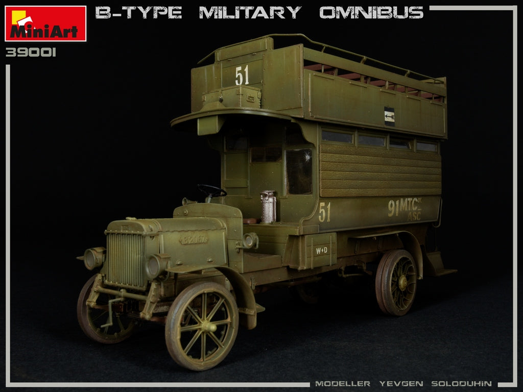 B-TYPE MILITARY OMNIBUS (Old Bill Bus) HIGHLY DETAILED MODELACCURATE ENGINECLEAR PARTS INCLUDEDPHOTO-ETCHED PARTS INCLUDEDDECAL SHEET FOR 5 VARIANTS