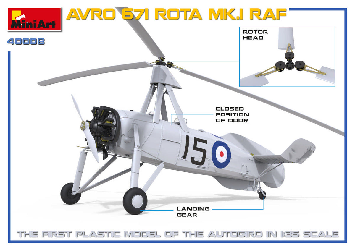 AVRO 671 ROTA MK.I RAF HIGHLY DETAILED MODELCLEAR PARTS INCLUDEDHATCHES CAN BE OPEN OR CLOSEDPHOTO-ETCHED PARTS INCLUDEDDECAL SHEET FOR 4 VARIANTS
