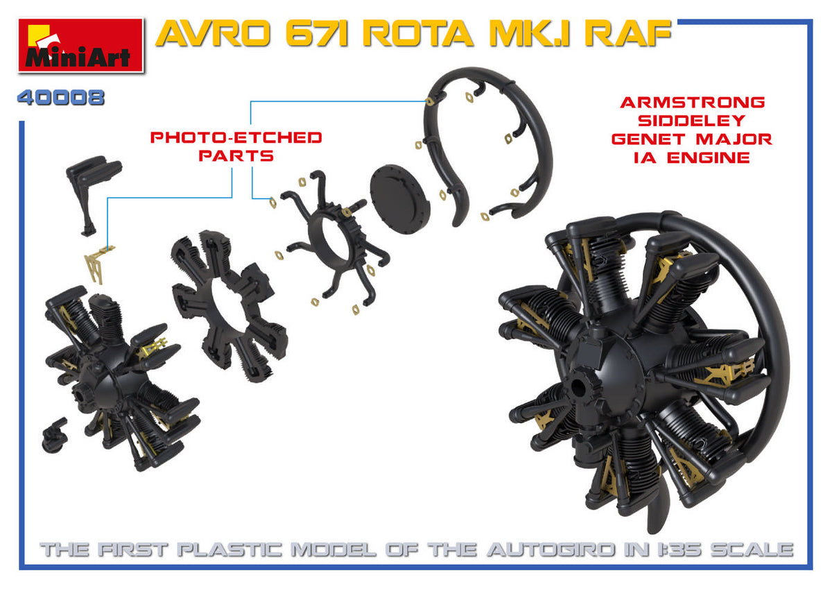 AVRO 671 ROTA MK.I RAF HIGHLY DETAILED MODELCLEAR PARTS INCLUDEDHATCHES CAN BE OPEN OR CLOSEDPHOTO-ETCHED PARTS INCLUDEDDECAL SHEET FOR 4 VARIANTS