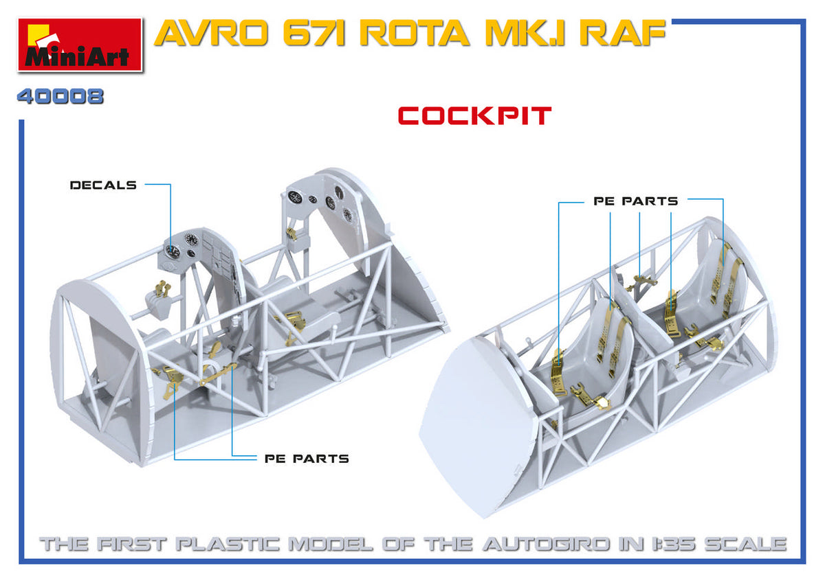 AVRO 671 ROTA MK.I RAF HIGHLY DETAILED MODELCLEAR PARTS INCLUDEDHATCHES CAN BE OPEN OR CLOSEDPHOTO-ETCHED PARTS INCLUDEDDECAL SHEET FOR 4 VARIANTS