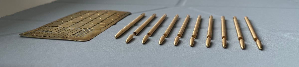 Lockheed P-38L Lightning HVAR rockets – 20 brass parts, PE parts (designed to be used with Revell and Trumpeter kits)