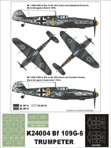 Messerschmitt Bf-109G-6 (canopy frame paint masks (inside and outside)) insignia and markings masks (designed to be used with Hasegawa kits)