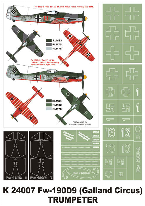 Focke-Wulf Fw-190D-9 (Galland Cirrcus) (canopy frame paint masks (inside and outside)) + insignia and markings masks (designed to be used with Trumpeter kits)