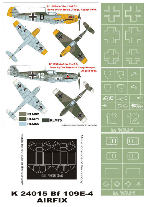 Messerschmitt Bf-109E-4 (canopy frame paint masks (inside and outside)) + insignia and markings masks (designed to be used with Airfix kits)