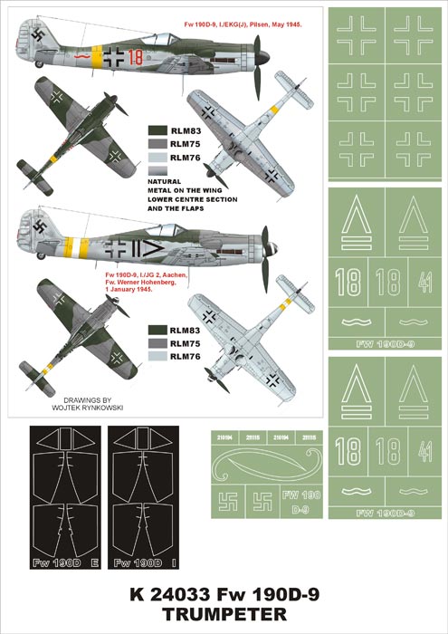 Focke-Wulf Fw-190D-9 (canopy frame paint masks (inside and outside)) + insignia and markings masks (designed to be used with Trumpeter kits)