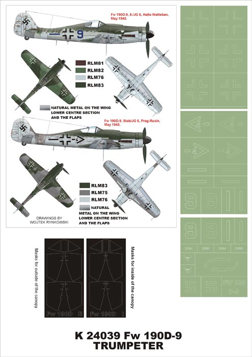 Focke-Wulf Fw-190D-9 (canopy frame paint masks (inside and outside)) + insignia and markings masks (designed to be used with Trumpeter kits)