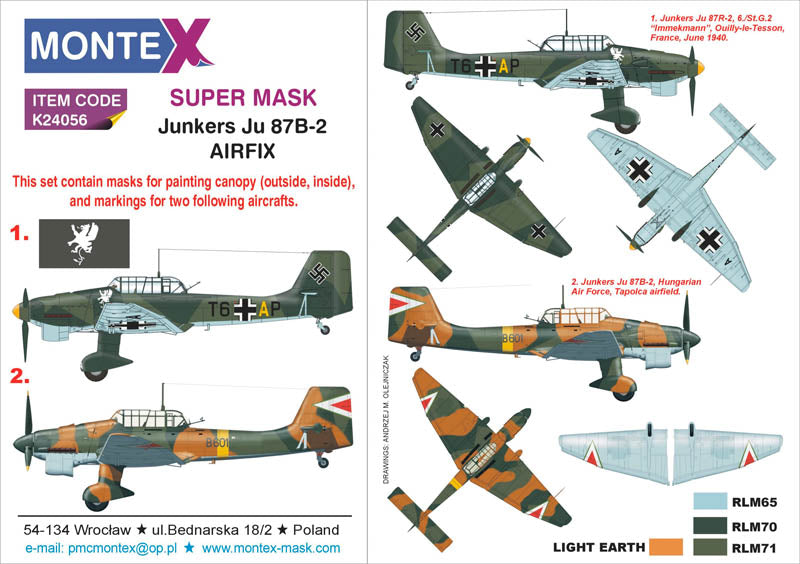 Junkers Ju-87B-2 (canopy frame paint masks (inside and outside)) + insignia and markings masks (designed to be used with Airfix kits)