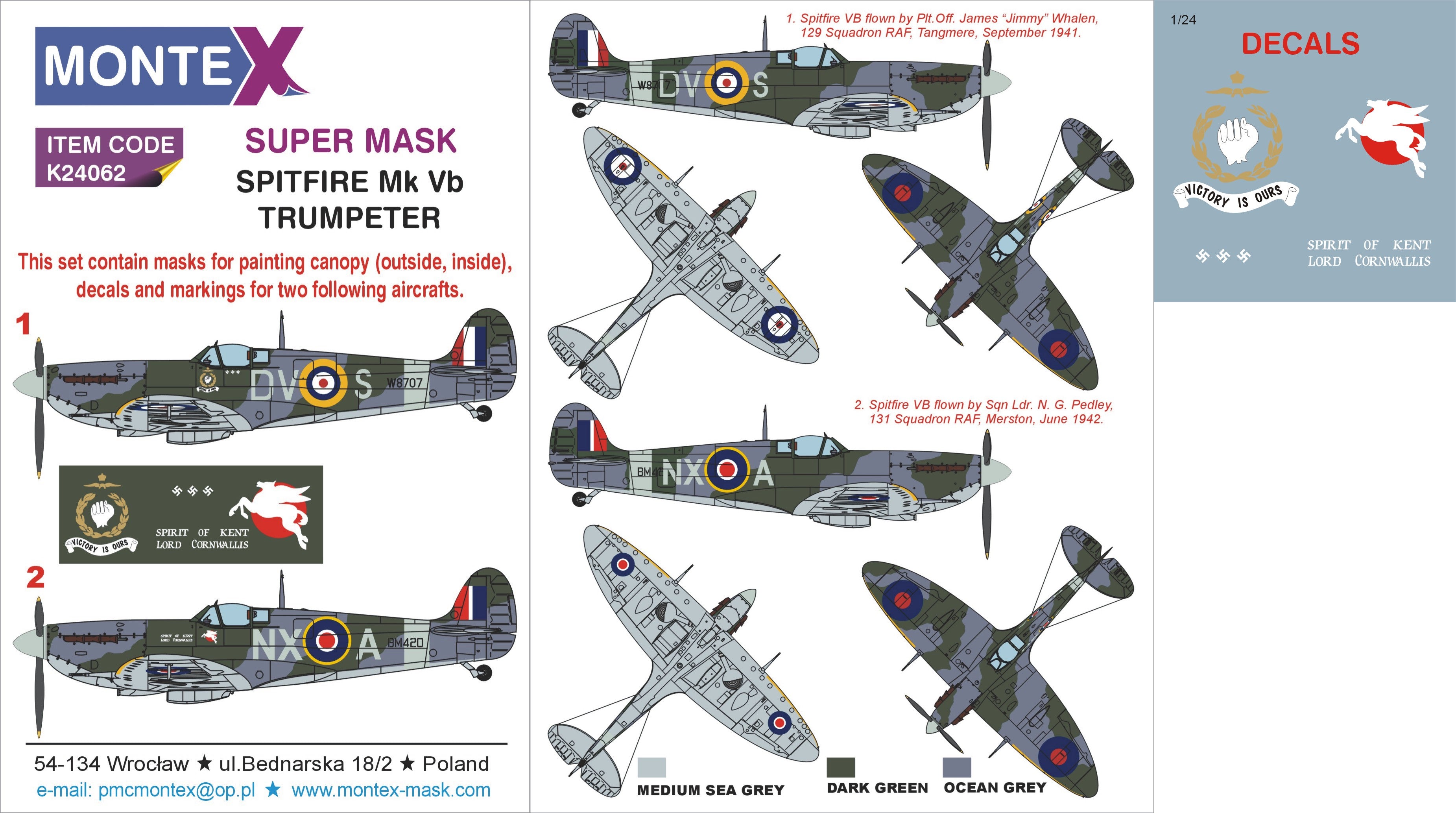 Supermarine Spitfire Mk.Vb (canopy frame paint masks (inside and outside)) + insignia and markings masks + decals for under canopy artwork (designed to be used with Trumpeter kits)