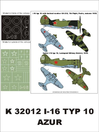 Polikarpov I-16 (USRR) (canopy frame paint masks (inside and outside)) + insignia and markings masks (designed to be used with Azur and Special Hobby kits)