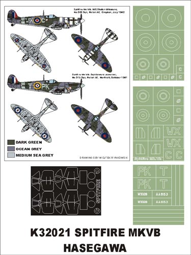 Supermarine Spitfire Mk.VB (canopy frame paint masks (inside and outside)) + insignia and markings masks (designed to be used with Hasegawa and Revell kits)