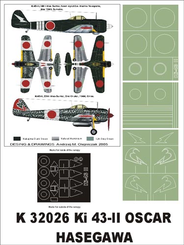 Nakajima Ki-43-II Oscar (canopy frame paint masks (inside and outside)) + insignia and markings masks (designed to be used with Hasegawa kits)