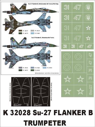 Sukhoi Su-27 (canopy frame paint masks (inside and outside)) insignia and markings masks (designed to be used with Trumpeter kits)