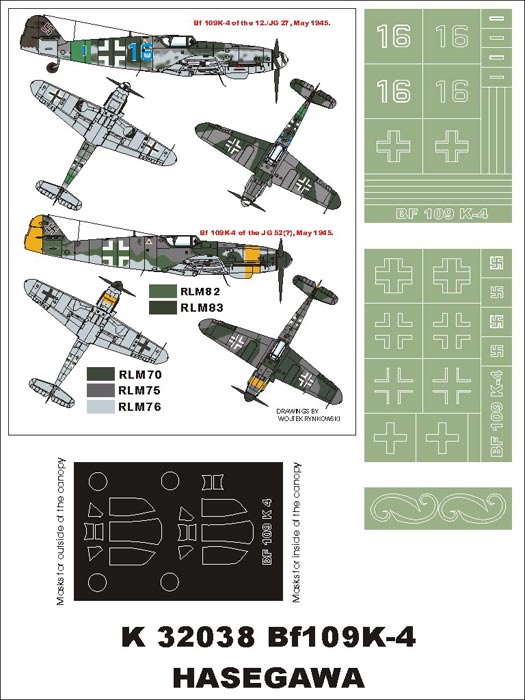 Messerschmitt Bf-109K-4 (canopy frame paint masks (inside and outside)) insignia and markings masks (designed to be used with Hasegawa kits)
