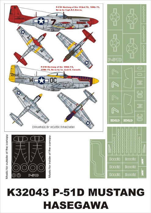 North-American P-51D Mustang (canopy frame paint masks (inside and outside)) + insignia and markings masks (designed to be used with Hasegawa kits)