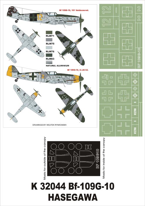 Messerschmitt Bf-109G-10 (canopy frame paint masks (inside and outside)) insignia and markings masks (designed to be used with Hasegawa kits)