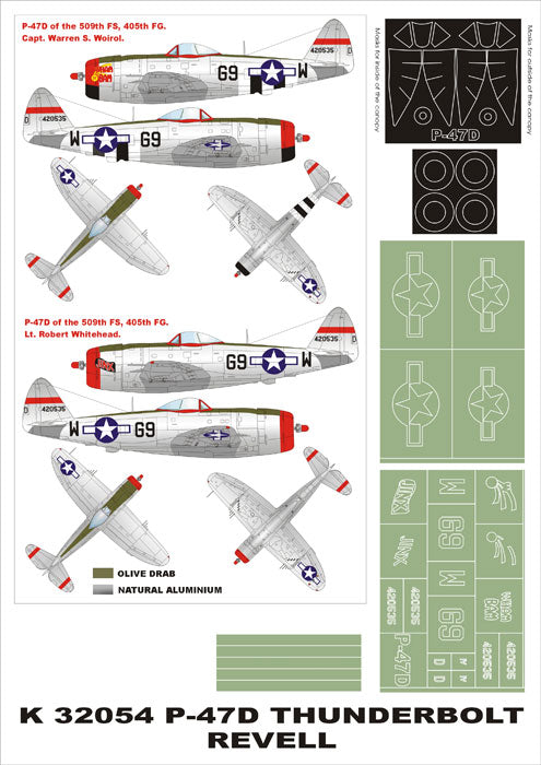 Republic P-47D Thunderbolt (canopy frame paint masks (inside and outside)) + insignia and markings masks (designed to be used with Revell kits)