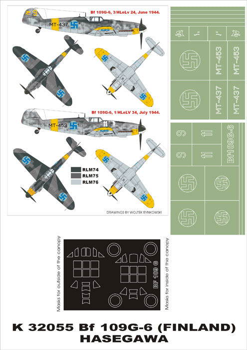 Messerschmitt Bf-109G-6 (FINLAND) (canopy frame paint masks (inside and outside)) insignia and markings masks (designed to be used with Hasegawa kits)