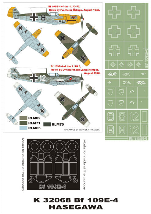 Messerschmitt Bf-109E-4 (canopy frame paint masks (inside and outside)) + insignia and markings masks (designed to be used with Hasegawa kits)