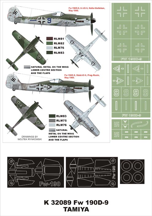 Focke-Wulf Fw-190D-9 (canopy frame paint masks (inside and outside)) + insignia and markings masks designed to be used with Hasegawa and Hobby 2000 kits)