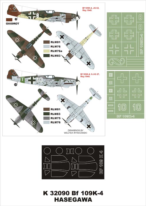 Messerschmitt Bf-109K-4 (canopy frame paint masks (inside and outside)) insignia and markings masks (designed to be used with Hasegawa kits)