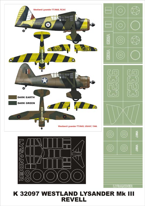 Westland Lysander Mk.III 1 canopy mask (exterior) + insignia and markings masks (designed to be used with Revell kits)
