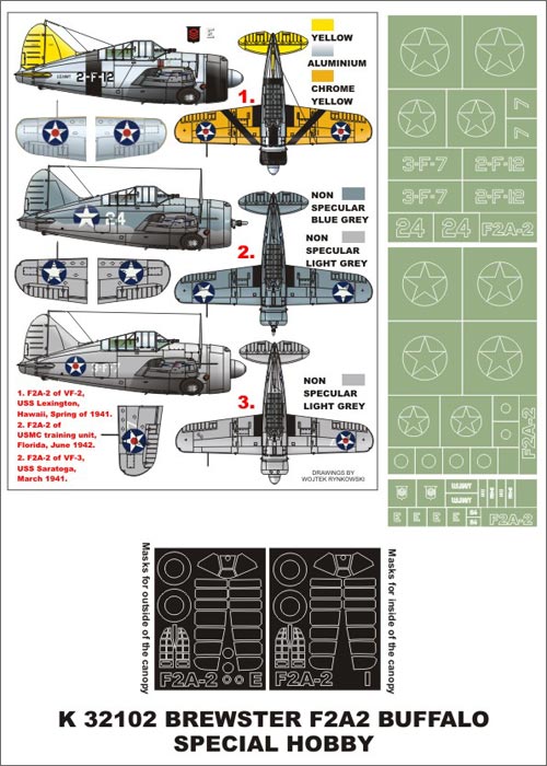 Brewster F2A-2 Buffalo (canopy frame paint masks (inside and outside)) + insignia and markings masks (designed to be used with Czech Model and Special Hobby kits) [B-239 B-339E F2A-2 F2A-3 Mk.I]