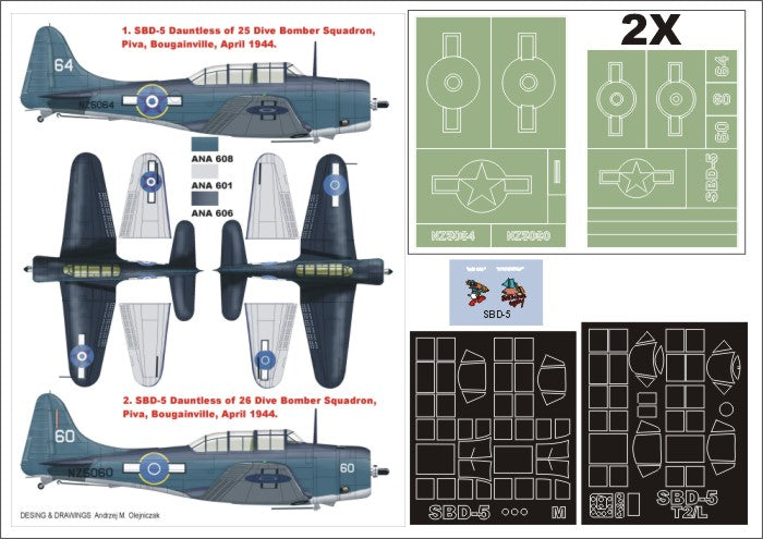 Douglas SBD-5 (canopy frame paint masks (inside and outside)) + insignia and markings masks + decals (designed to be used with Trumpeter kits)