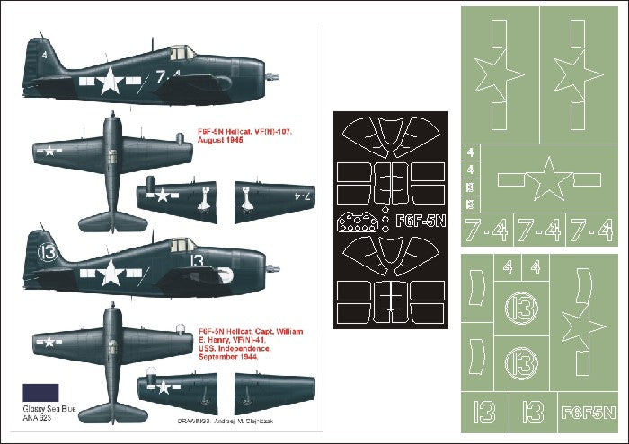 Grumman F6F-5N Hellcat (canopy frame paint masks (inside and outside)) insignia and markings masks (designed to be used with Trumpeter kits)