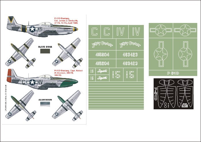 North-American P-51D Mustang (canopy frame paint masks (inside and outside)) insignia and markings masks (designed to be used with DRAGON kits)