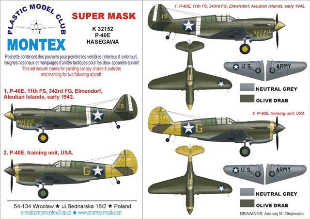 Curtiss P-40E Kittyhawk (canopy frame paint masks (inside and outside)) + insignia and markings masks (designed to be used with Hasegawa kits)