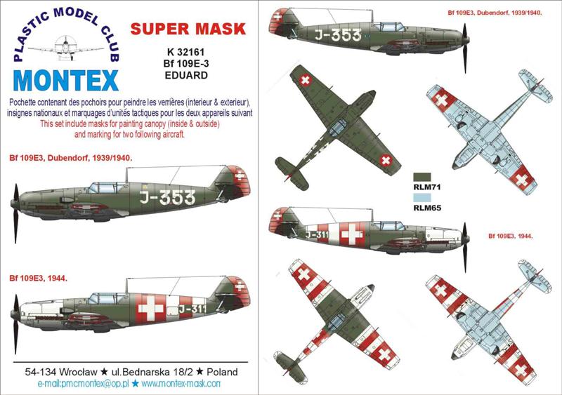 Messerschmitt Bf-109E-3 (canopy frame paint masks (inside and outside)) + insignia and markings masks (designed to be used with EDUARD kits)