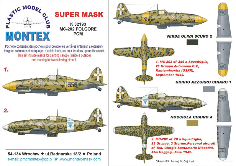 Macchi C.202 (canopy frame paint masks (inside and outside)) + insignia and markings masks (designed to be used with Pacific Coast Models kits)