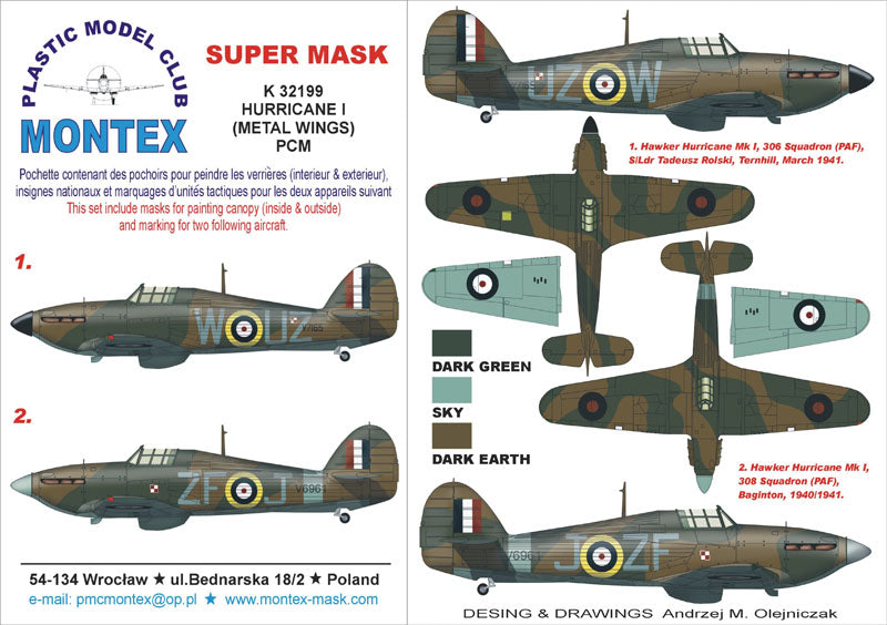 Hawker Hurricane Mk.I (MET.WINGS) (canopy frame paint masks (inside and outside)) + insignia and markings masks (designed to be used with Pacific Coast Models kits)